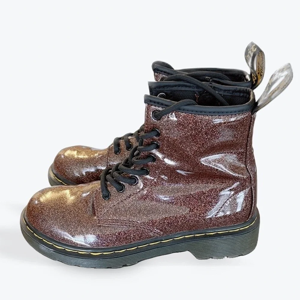 Kids Dr Martens 1460 Glitter J‎ Boots Size 1 US Kids Glitter Brown Lace Up zip